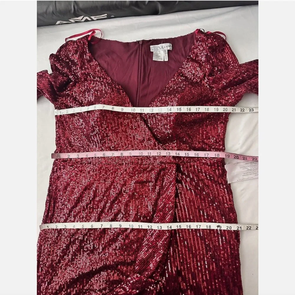 NEW $398 IEENA Mac‎ Duggal [ 16 ] Sequin Wrap Evening Gown in Wine Red #Q480